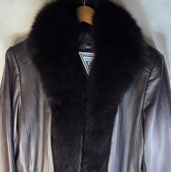 Vintage Marvin Richards Leather & Satin Brown Teddy Jacket with Fox Fur Trim - Picture 2 of 11